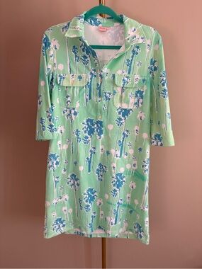 Persifor Winpenny Mint Green Palm-Print Shirt Mini Dress